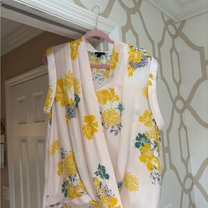 Ann Taylor Floral Blouse with Yellow and Green